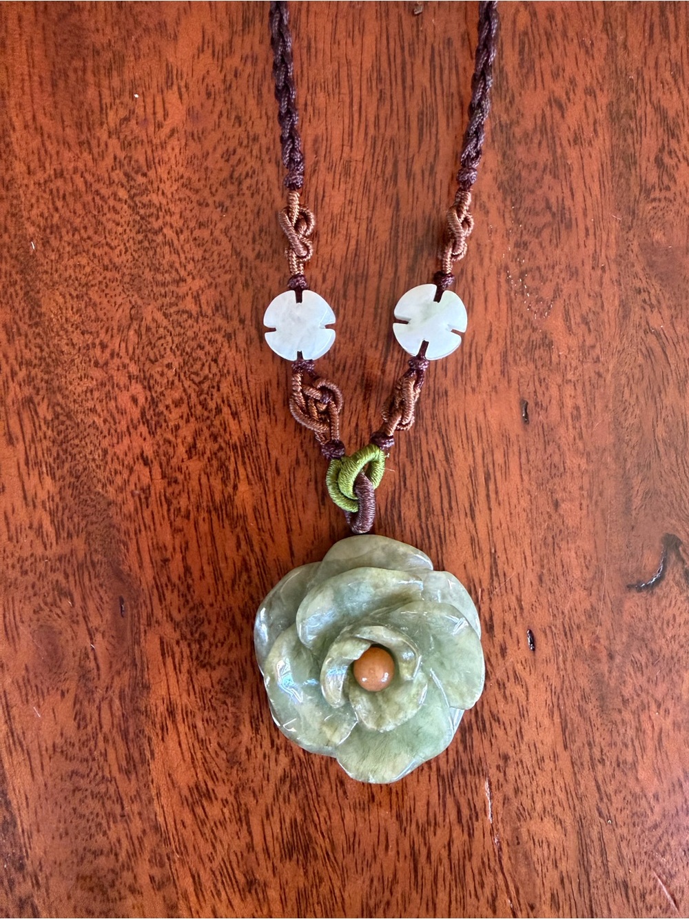 Handcrafted Green Jade Flower Pendant Necklace - Unbranded